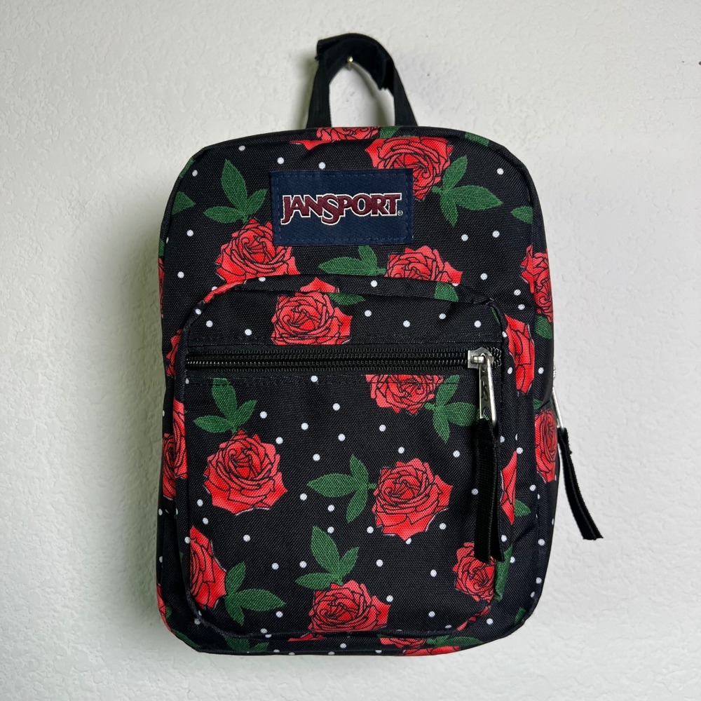 JanSport Big Break Lunch Bag OS Black Rose Floral Polka Dot Insulated Zipper